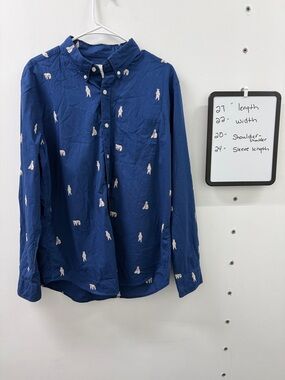 American Eagle Outfitters Navy Button-Down Shirt with White Dog Print
